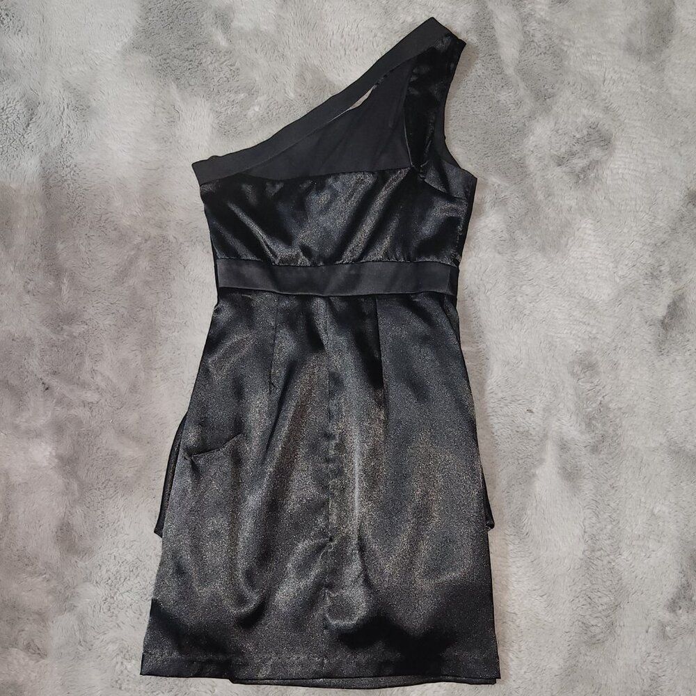 Black Satin One shoulder Mini Dress Size M - Picture 6 of 9
